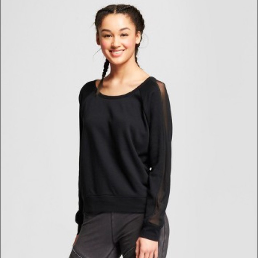 Black sweater with mesh insert sleeves
